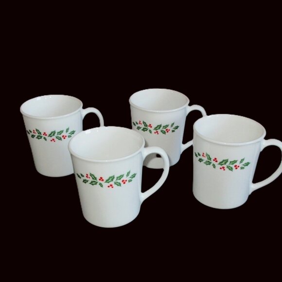 Set of 4 Vintage Corelle Corningware Holly Days Christmas Coffee Cups Mugs - Picture 1 of 8